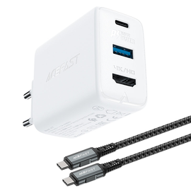 Зарядное устройство для телефона AceFast 2in1, HDMI/USB/USB-C, белый, 65 Вт