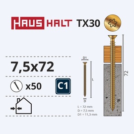 Polt raamidele Haushalt, 7.5x72 mm, 50 tk