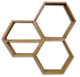Sienas plaukts Kalune Design HEX004, valriekstu, 37 cm x 10 cm x 37 cm