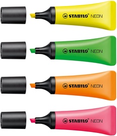 Marker Stabilo Neon, kollane/roheline/oranž/roosa, 4 tk