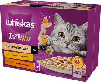 Šlapias kačių maistas Whiskas Tasty Mix Creamy Sauce, vištiena/kalakutiena, 0.085 kg, 12 vnt.