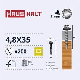 Саморез Haushalt DIN 7504K, 4.8 мм x 35 мм, 200 шт.