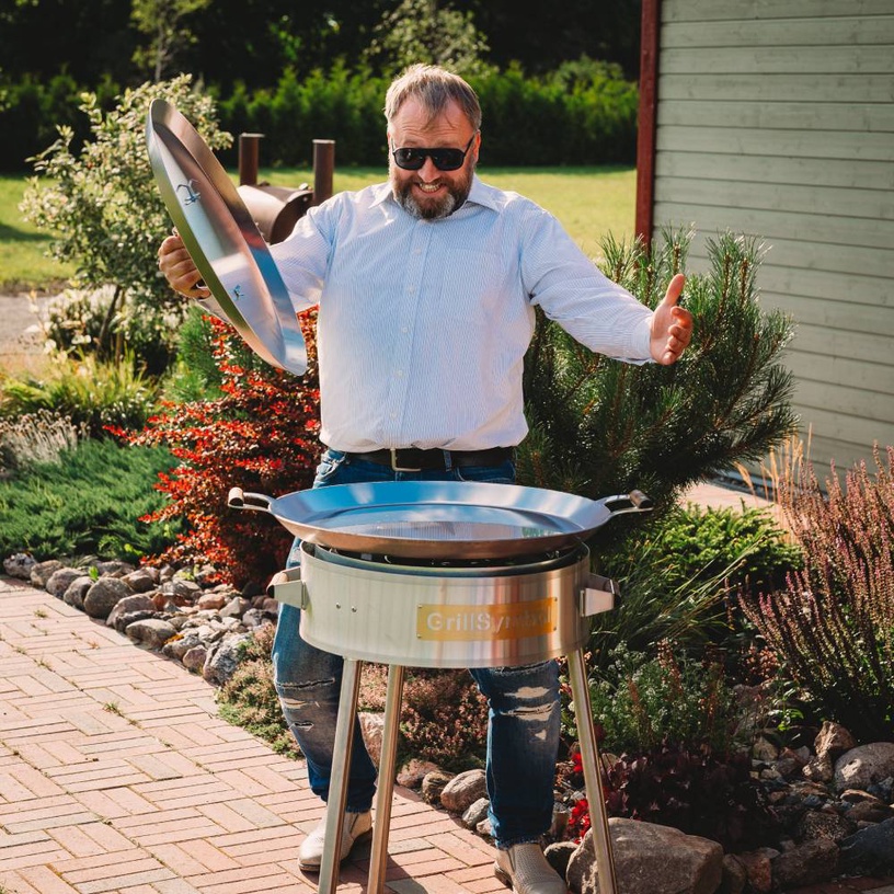 Paella valmistamise grillikomplekt GrillSymbol Pro-580 Inox, 58 cm x 58 cm