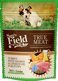 Влажный корм для собак Sam's Field True Meat Turkey With Salmon & Linseed Oil, индюшатина/лосось, 0.26 кг