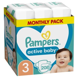 Autiņbiksītes Pampers Active Baby, 3 izmērs, 10 kg, 208 gab.
