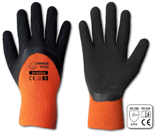Рабочие перчатки перчатки Bradas Power Full, хлопок/латекс, черный/oранжевый, 9, 6 шт.