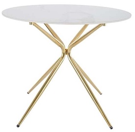 Pusdienu galds Azalia, zelta/balta, 90 cm x 90 cm x 75 cm
