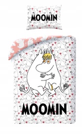 Voodipesukomplekt lasteles Moomin, valge/roosa, 140x200 cm