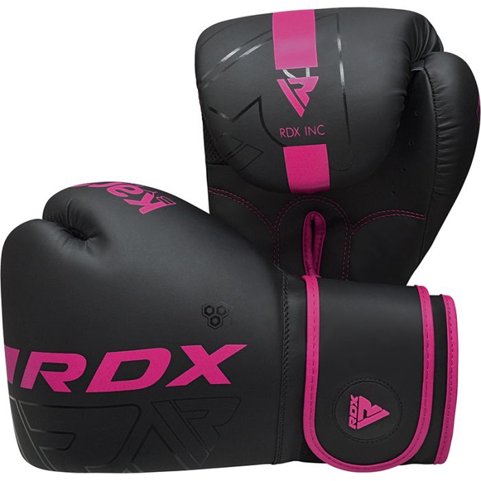 Боксерские перчатки RDX F6 Matte BGR-F6MP-12OZ, черный/розовый, 12 oz