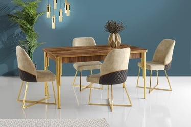 Обеденный стол c удлинением Kalune Design Damla 1103, золотой/ореховый, 90 см x 146 см x 78 см