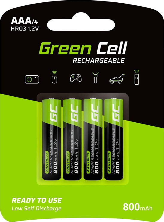 Uzlādējamās baterijas Green Cell GR04, AAA, 800 mAh, 4 gab.