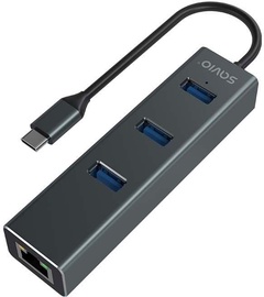 Адаптер Savio USB-C - 3 x USB/RJ-45 USB-C male, 3 x USB/RJ-45 female, серый