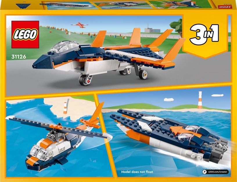Konstruktors LEGO® Creator 3 v 1 Virsskaņas reaktīvā lidmašīna 31126