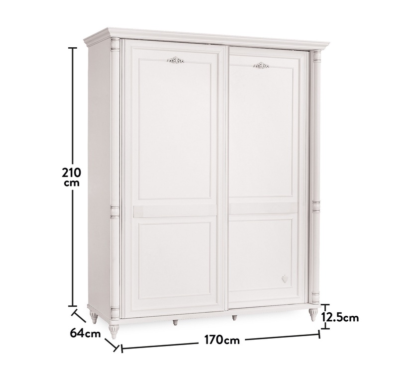 Riidekapp Kalune Design Romantic 813CLK3928, valge, 170 cm x 64 cm x 210 cm