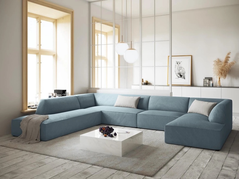 Stūra dīvāns Micadoni Home Ruby Panoramic 7 Seats, gaiši zila, kreisais, 366 x 273 cm x 69 cm