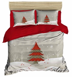 Ziemassvētku gultas veļas komplekts Mijolnir, balta/sarkana/pelēka, 200x220 cm