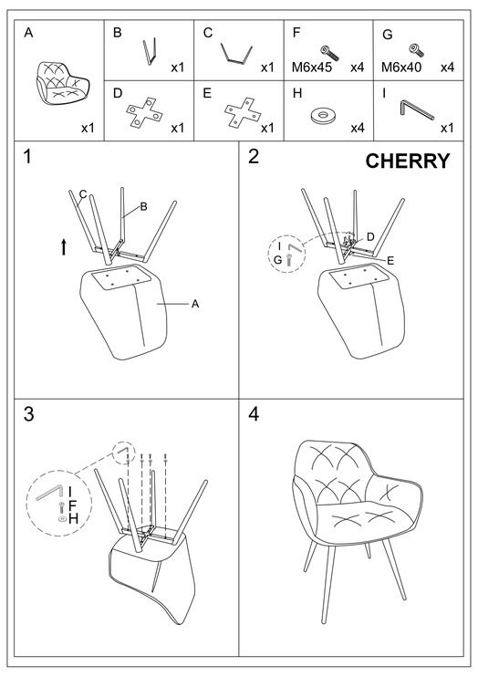 Söögitoa tool Cherry Velvet, matt, hall, 45 cm x 44 cm x 83 cm