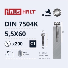 Pašvītņojošā skrūve Haushalt DIN 7504K, 5.5 mm x 60 mm, 200 gab.