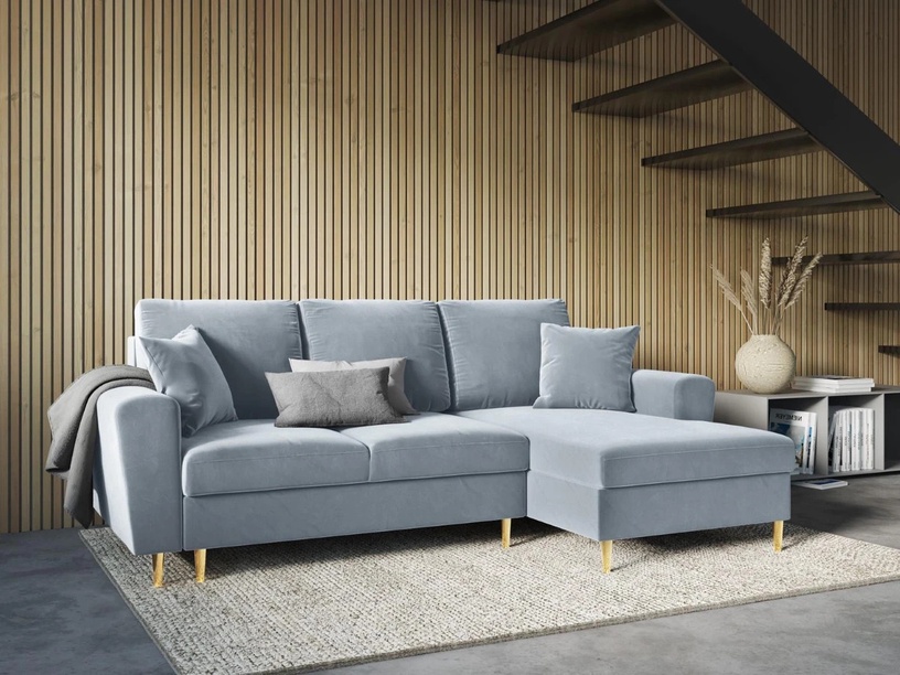 Stūra dīvāns Micadoni Home Moghan Velvet 4 Seats, gaiši zila, labais, 241 x 145 cm x 88 cm