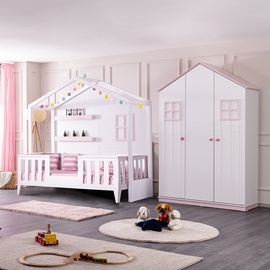 Guļamistabas mēbeļu komplekts Kalune Design Cesme P-My-3Kd, bērnistabu, balta/rozā