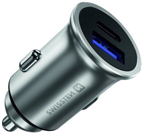 Зарядное устройство Swissten SW-CCH-ME2-QC3.0-PD-36W-S, USB 3.0/USB Type C, серебристый
