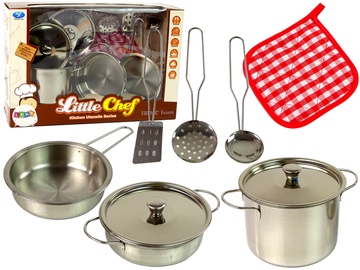 Žaisliniai virtuvės reikmenys Lean Toys Kitchen Utensils Little Chef, sidabro/raudona