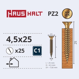 Puidukruvi Haushalt PZ2, ZN, 4.5 x 25 mm, kollane, 25 tk