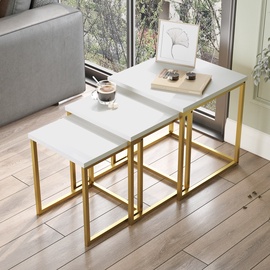 Kafijas galdiņš Kalune Design VG7 W, zelta/balta, 40 cm x 40 cm x 41.8 cm