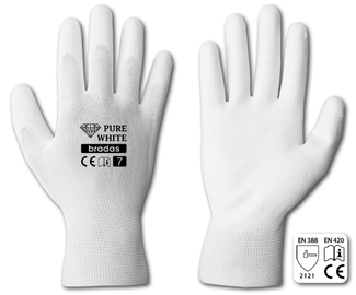 Рабочие перчатки прорезиненные Pure White RWPWH7, для взрослых, полиуретан/полиэстер, белый, 7, 6 шт.