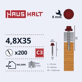 Саморез Haushalt DIN 7504K, 4.8x35 мм, 200 шт.