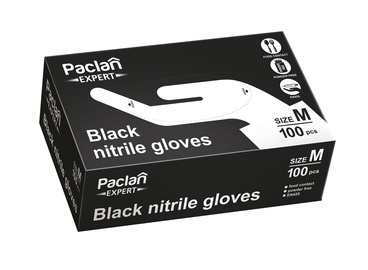 Перчатки одноразовые Paclan, нитрил, черный, M, 100 шт.