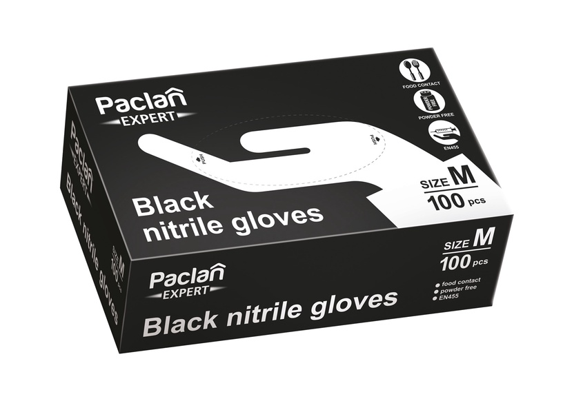 Cimdi vienreizēji Paclan, melna, M, 100 gab.