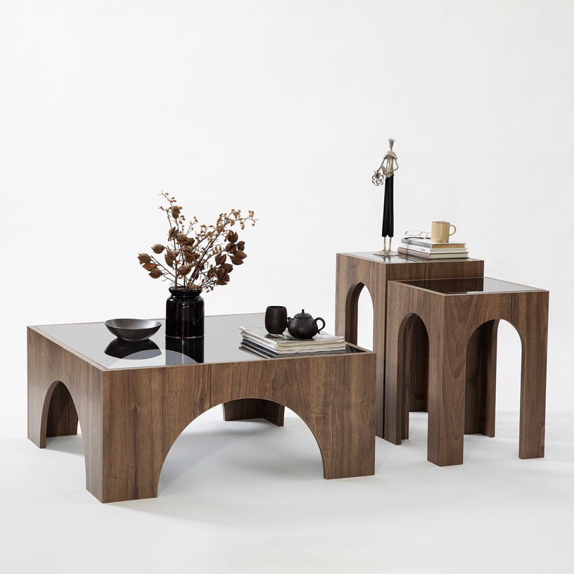 Журнальный столик Kalune Design Seine, ореховый/темно-серый, 50 см x 50 см x 37 см