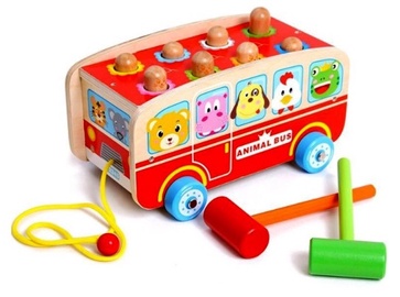 Деревянная игра с молотком Bus, 15 см, многоцветный