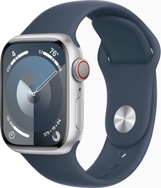 Viedais pulkstenis Apple Watch Series 9 GPS + Cellular, 41mm Silver Aluminium Storm Blue Sport Band S/M, sudraba