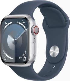 Nutikell Apple Watch Series 9 GPS + Cellular, 41mm Silver Aluminium Storm Blue Sport Band S/M, hõbe