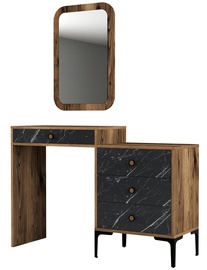 Kosmētikas galds Kalune Design Lizbon 548, melna/valriekstu, 40 cm x 124 cm x 84.7 cm, with mirror