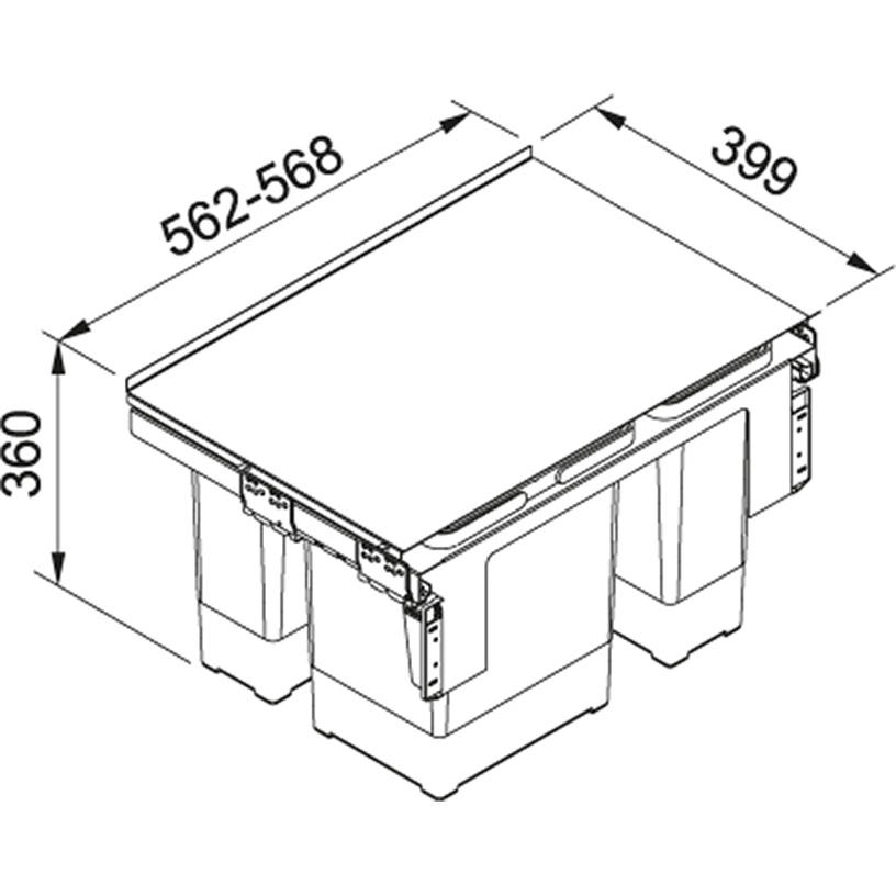 Система сортировки мусора Franke Garbo 60-3, 1 x 8 л, 1 x 12 л, 1 x 18 л, батарейный отсек л, серый