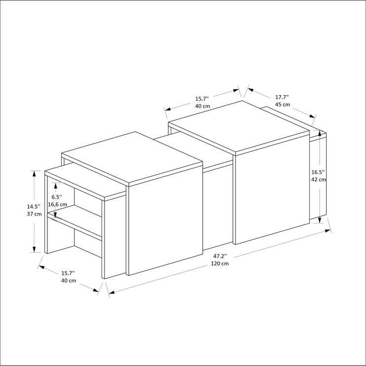 Журнальный столик Kalune Design Mera, белый, 45 см x 120 см x 42 см