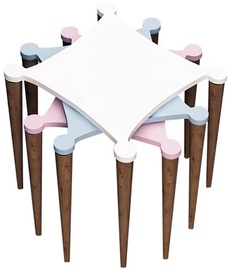 Kafijas galdiņš Kalune Design Tremo 3 Pcs, balta/rozā/valriekstu/gaiši zila, 50 cm x 50 cm x 58 cm