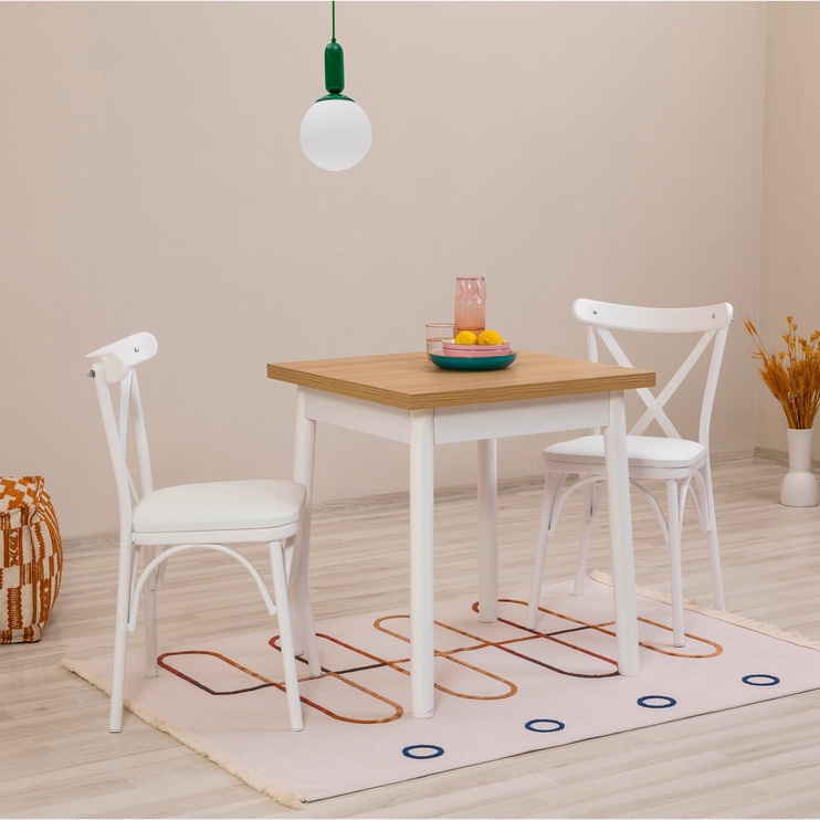 Ēdamistabas komplekts Kalune Design OLV-KARE-TK2, balts/koka