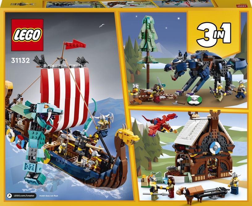 Konstruktor LEGO® Creator Viikingilaev ja Midgardi madu 31132, 1192 tk