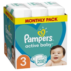 Подгузники Pampers Active Baby, 3 размер, 10 кг, 208 шт.
