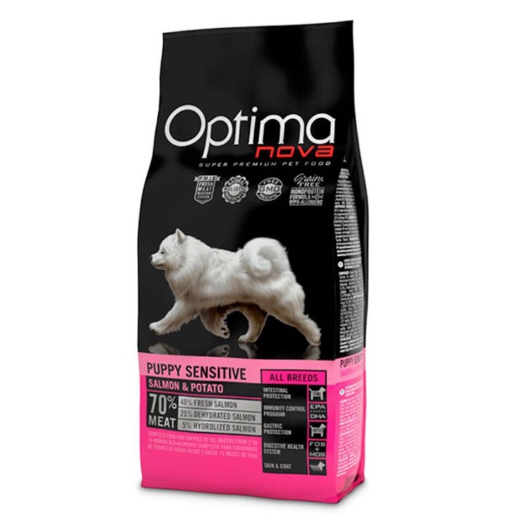 Sausā suņu barība Optima Nova Puppy Sensitive OP61703, lasis/kartupeļi, 12 kg