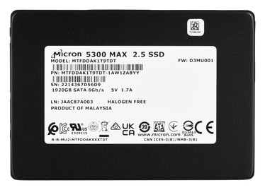 Kietasis diskas (SSD) Micron 5300 MAX MTFDDAK1T9TDT-1AW1ZABYYR, 2.5", 1.92 TB