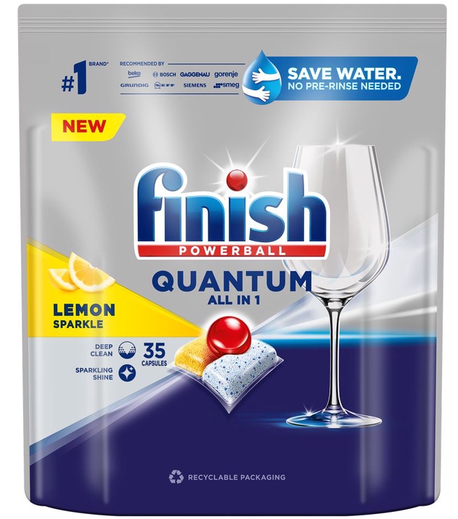 Trauku mazgājamās mašīnas kapsulas Finish Powerball Quantum All in 1 lemon, 35 gab.