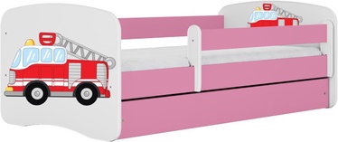 Vaikiška lova viengulė Kocot Kids Babydreams Fire Brigade, balta/rožinė, 184 x 90 cm, su patalynės dėže