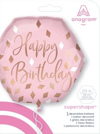 Balons figūriņa Anagram Happy Birthday, rozā