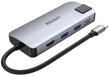 Adapteris Unitek USBC - 2 x USB 3.2/USB-C/HDMI/RJ-45 USB-C male, 2 x USB 3.2/USB-C/HDMI/RJ-45 female, pilka