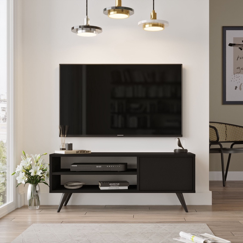 TV-laud Kalune Design CD1 - LB, must, 110 cm x 40 cm x 44 cm